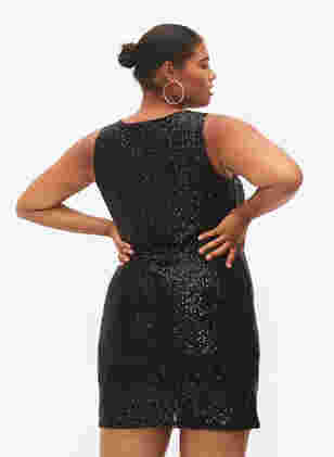 Ärmelloses Paillettenkleid mit V-Ausschnitt, Black, Model