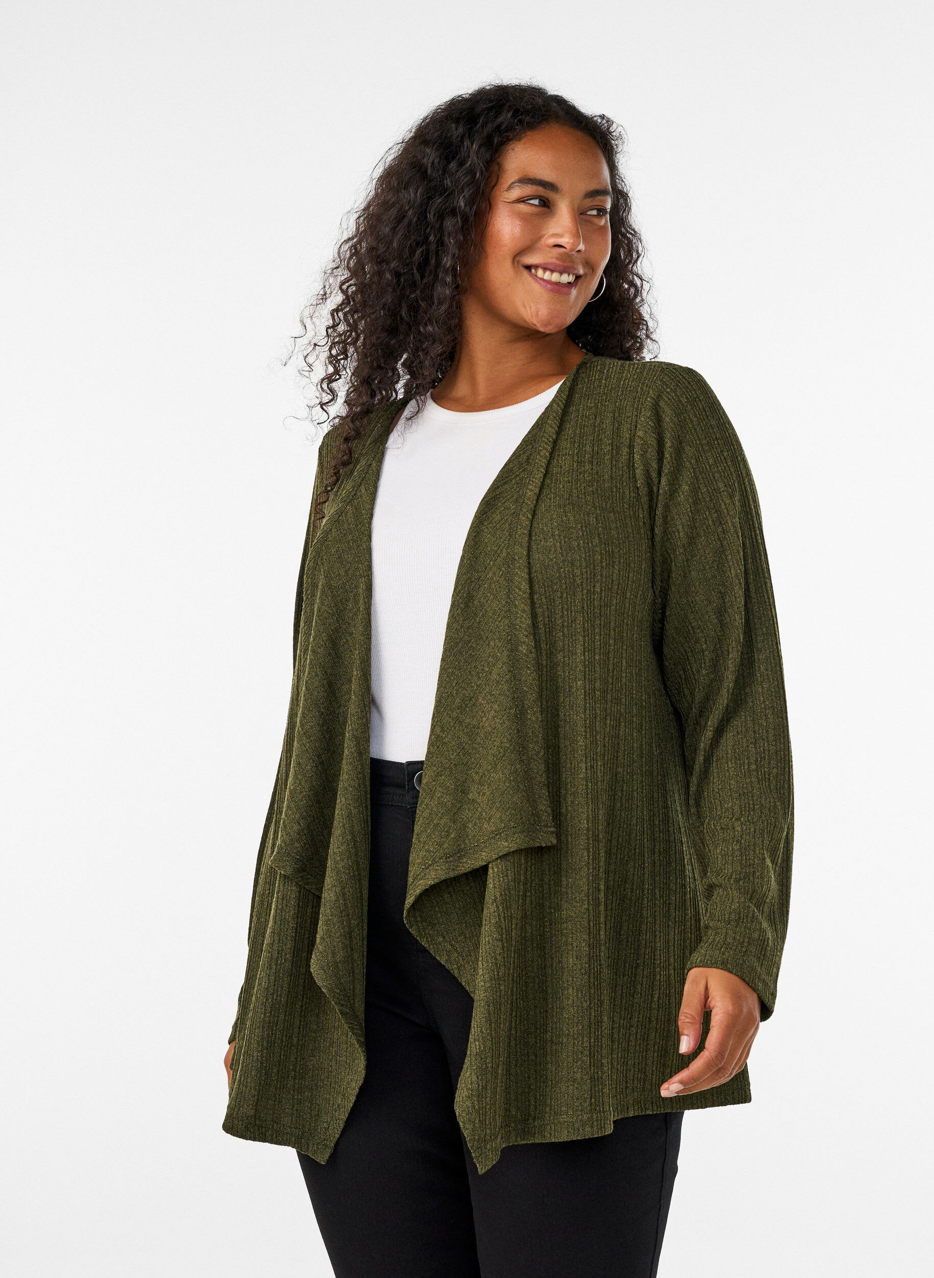 ZizziOffener Cardigan aus strukturiertem Jersey, Blau, Model image number 0