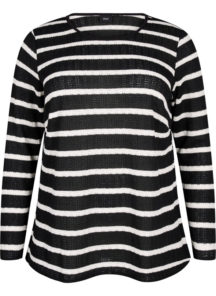 Bluse mit Streifen und langen Ärmeln, Black Sand Stripe, Packshot image number 0