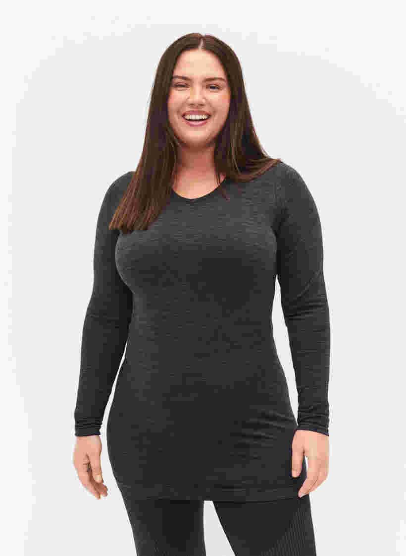 Nahtloses Skiunterhemd aus Melange, Dark Grey Melange, Model image number 0