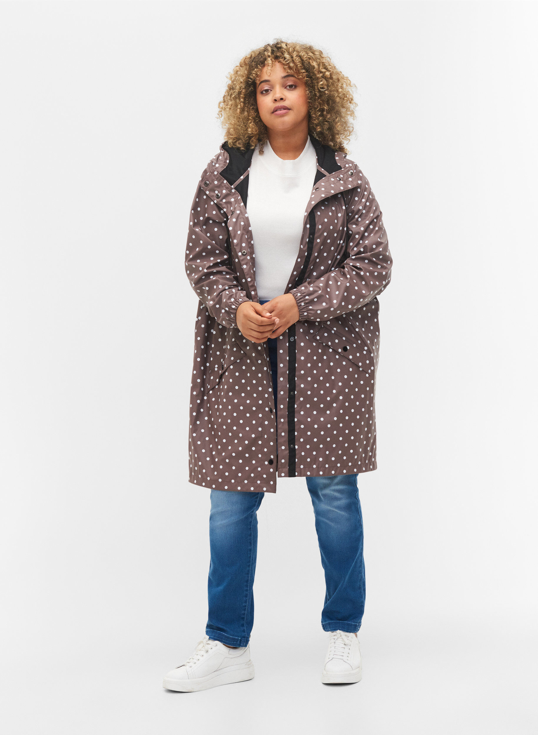 ZizziRegenjacke mit Punktmuster und Kapuze, Iron W/White dot, Model image number 2