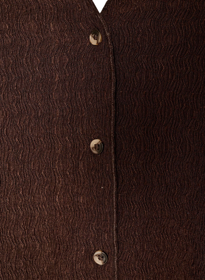 &Auml;rmelloses Top mit welliger Struktur und Knopfverschluss, Braun, Packshot image number 2