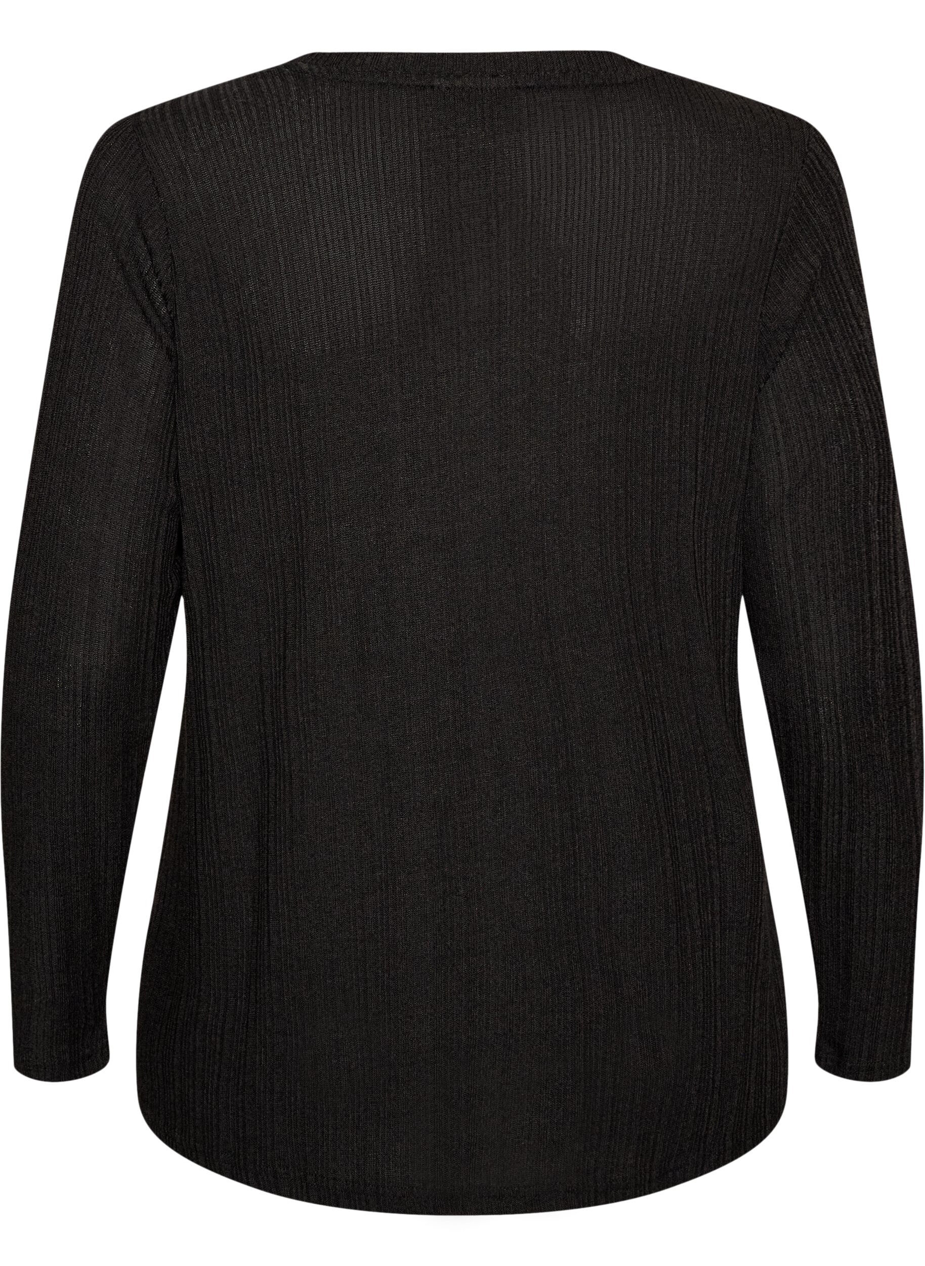 ZizziBluse aus Jersey mit Rippstruktur und langen &Auml;rmeln, Schwarz, Packshot image number 1