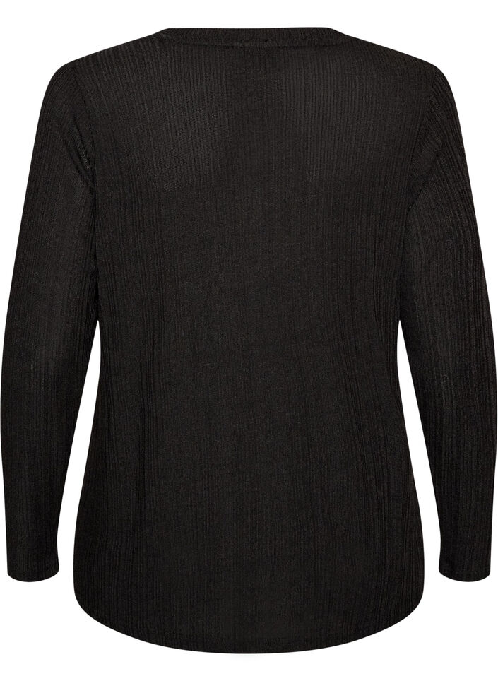 Bluse aus Jersey mit Rippstruktur und langen &Auml;rmeln, Schwarz, Packshot image number 1