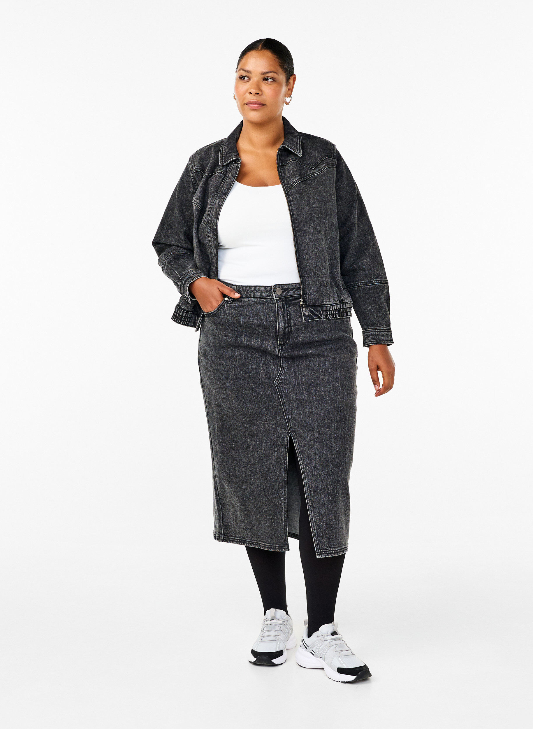 ZizziDenim-Jacke mit verdecktem Rei&szlig;verschluss, Dark Grey Denim, Model image number 2