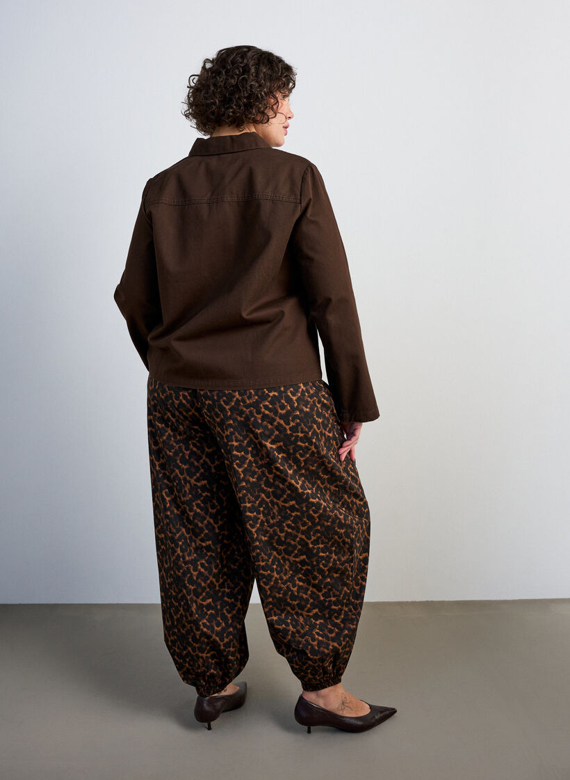 Ballonhose mit hoher Taille und Allover-Muster, Braun, Model image number 1