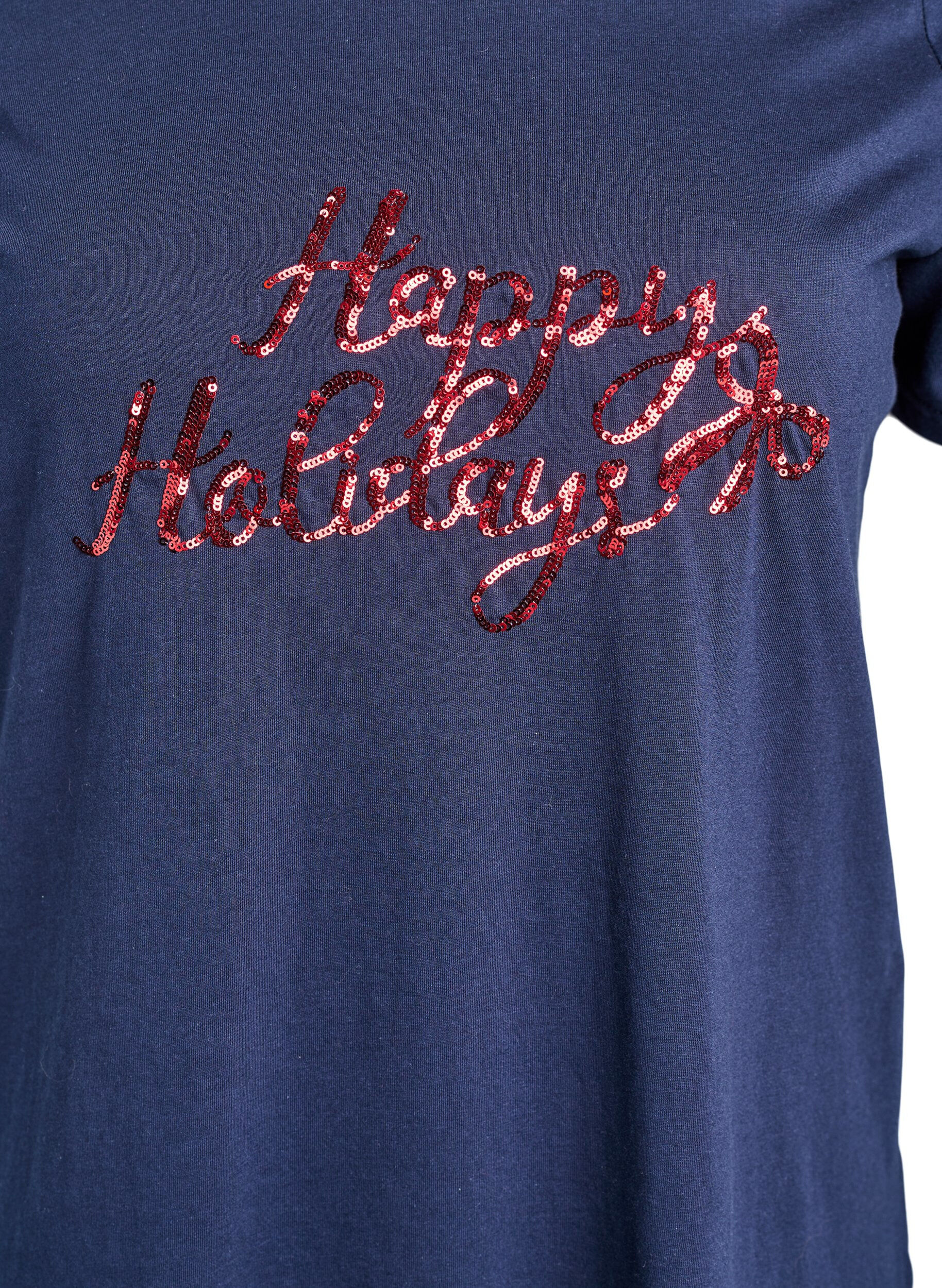 ZizziWeihnachts-T-Shirt aus Bio-Baumwolle, Blau, Packshot image number 2