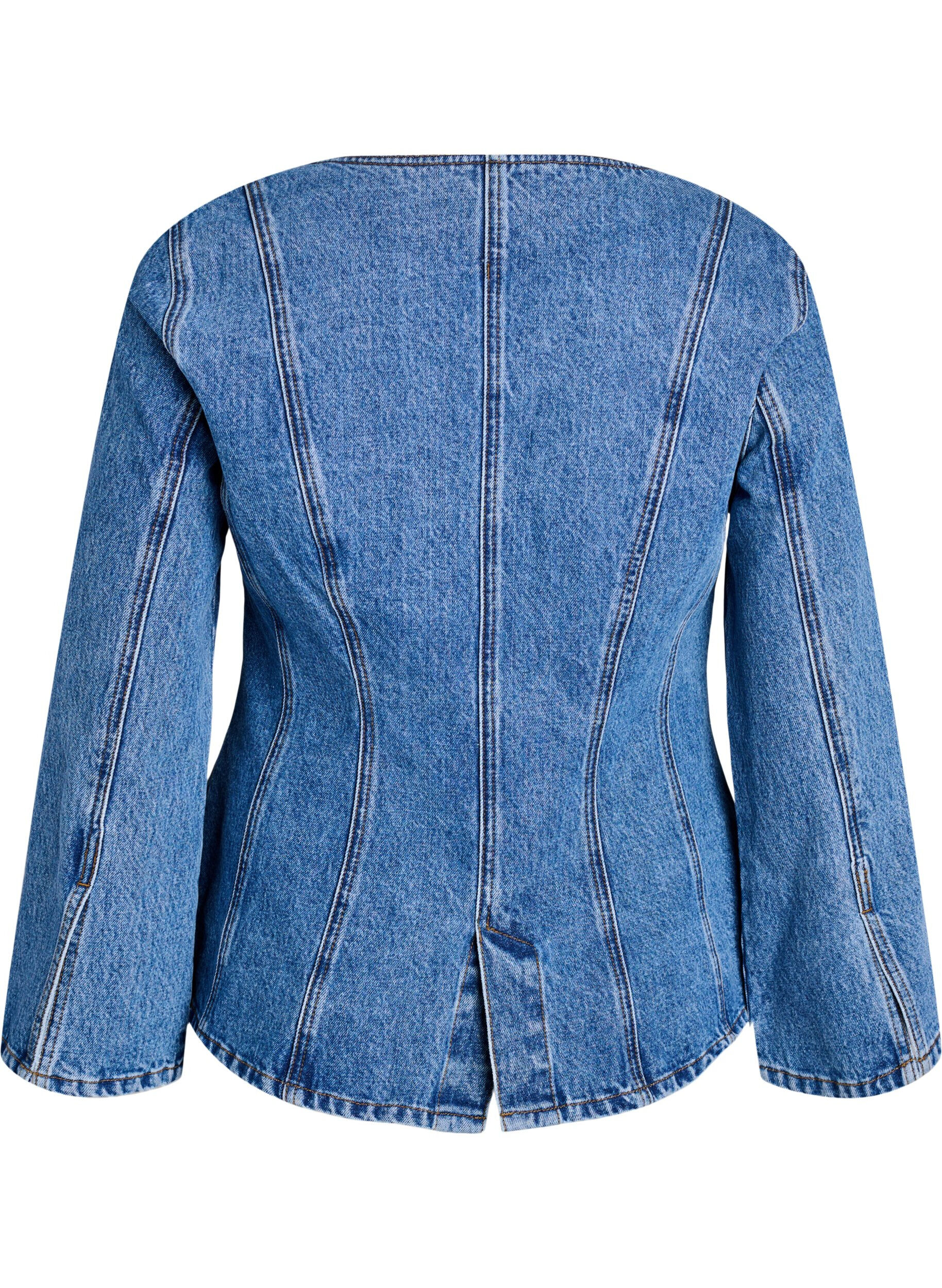 ZizziJeansjacke mit formgebenden N&auml;hten und V-Ausschnitt, Blau, Packshot image number 1