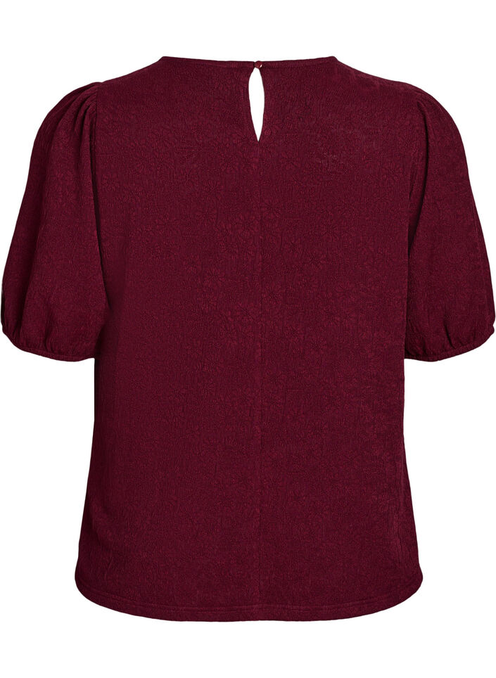 Strukturierte Bluse mit kurzen Ärmeln, Dunkles Bordeaux, Packshot image number 1