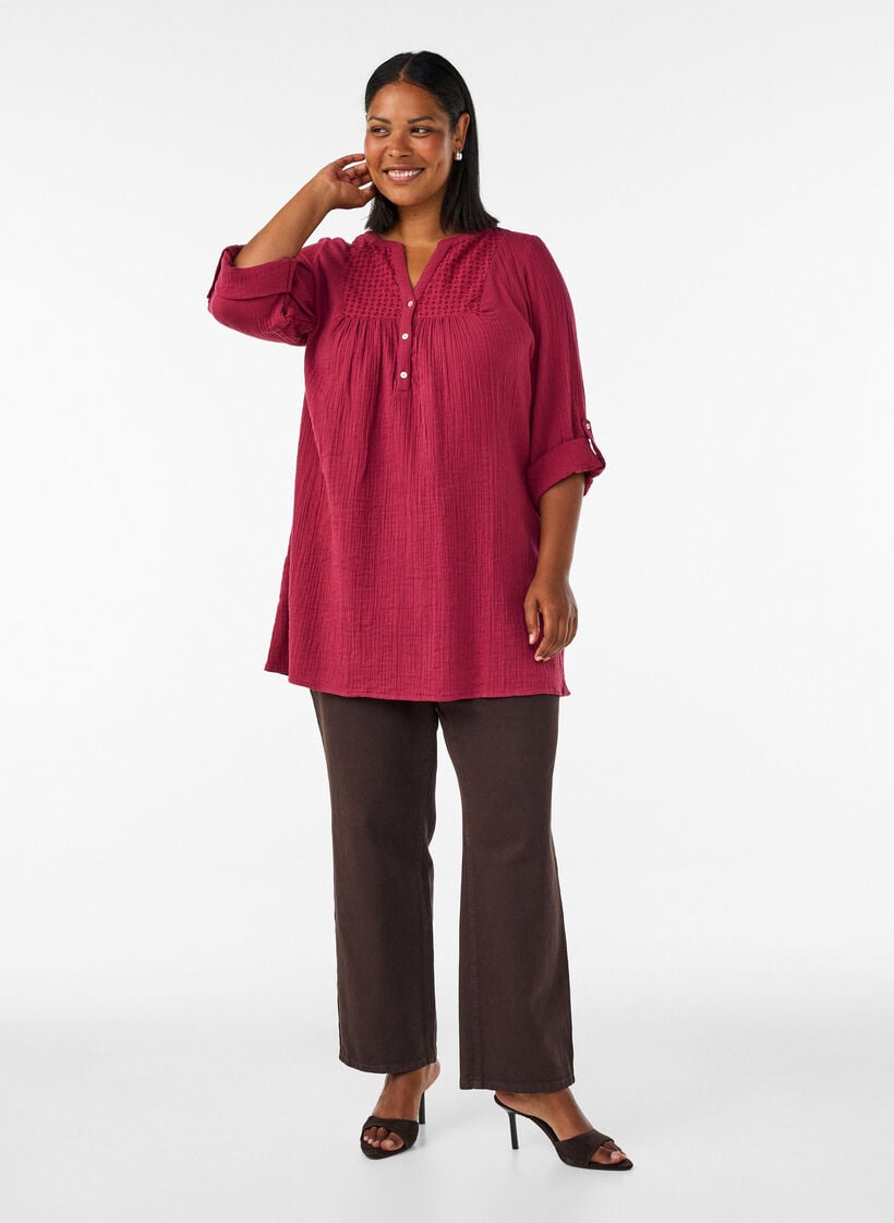 Tunika aus Baumwollmusselin mit Broderie Anglaise, Rot, Model image number 1