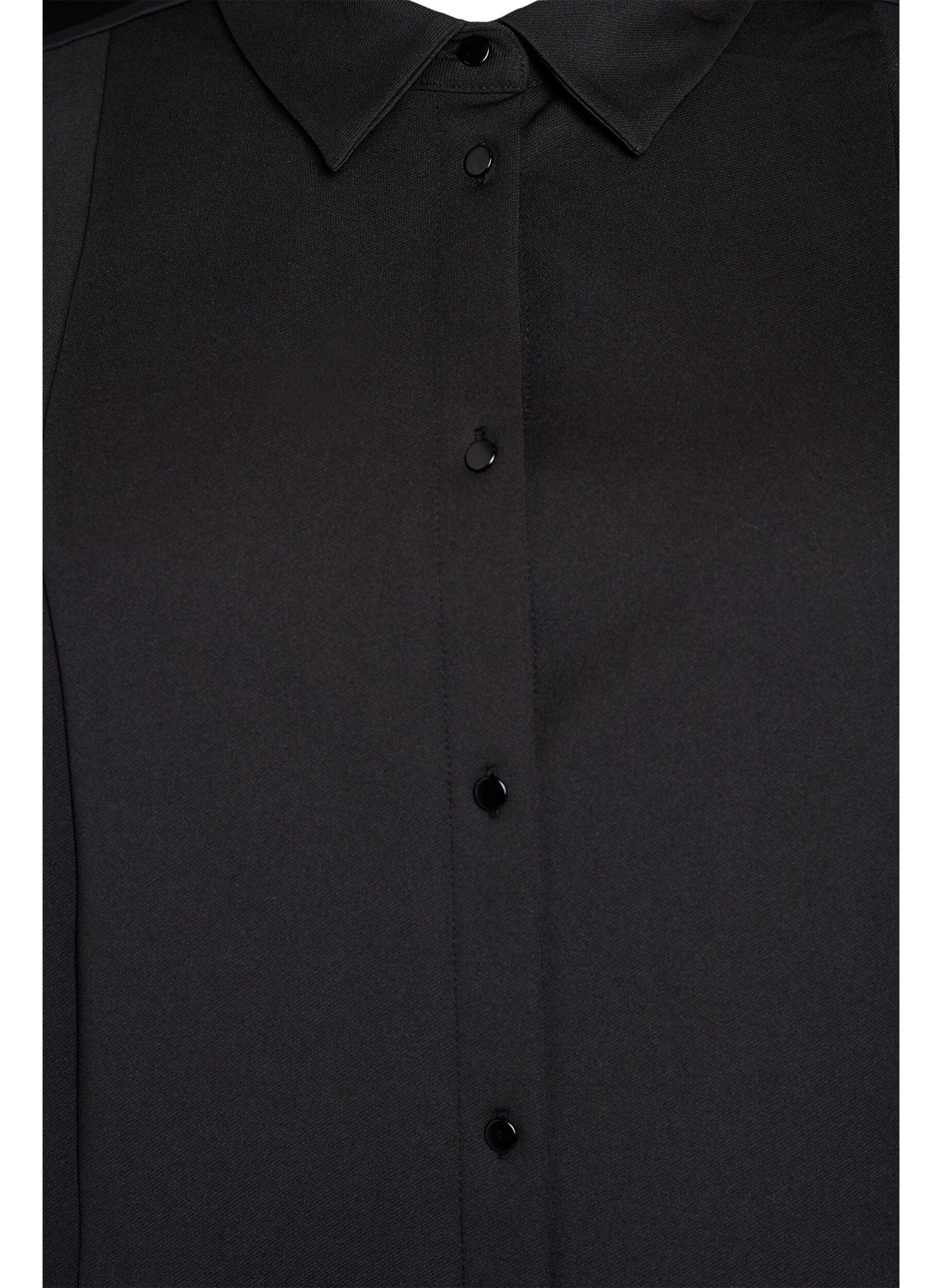 ZizziKurzes Hemdblusenkleid aus Baumwolle mit 3/4-&Auml;rmeln, Schwarz, Packshot image number 2