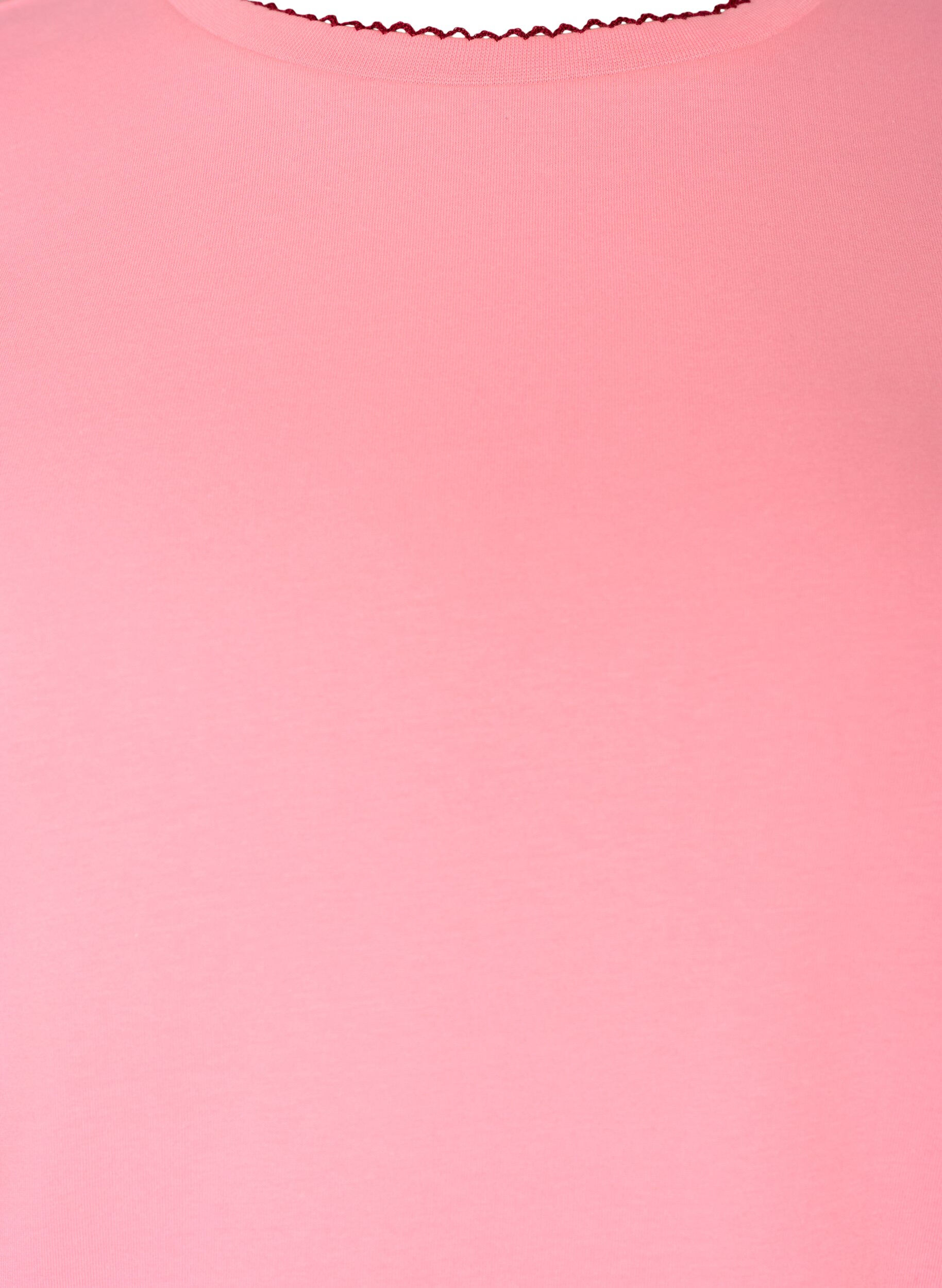ZizziT-Shirt aus Baumwolle mit gewellten Kontrastkanten, Pink, Packshot image number 2