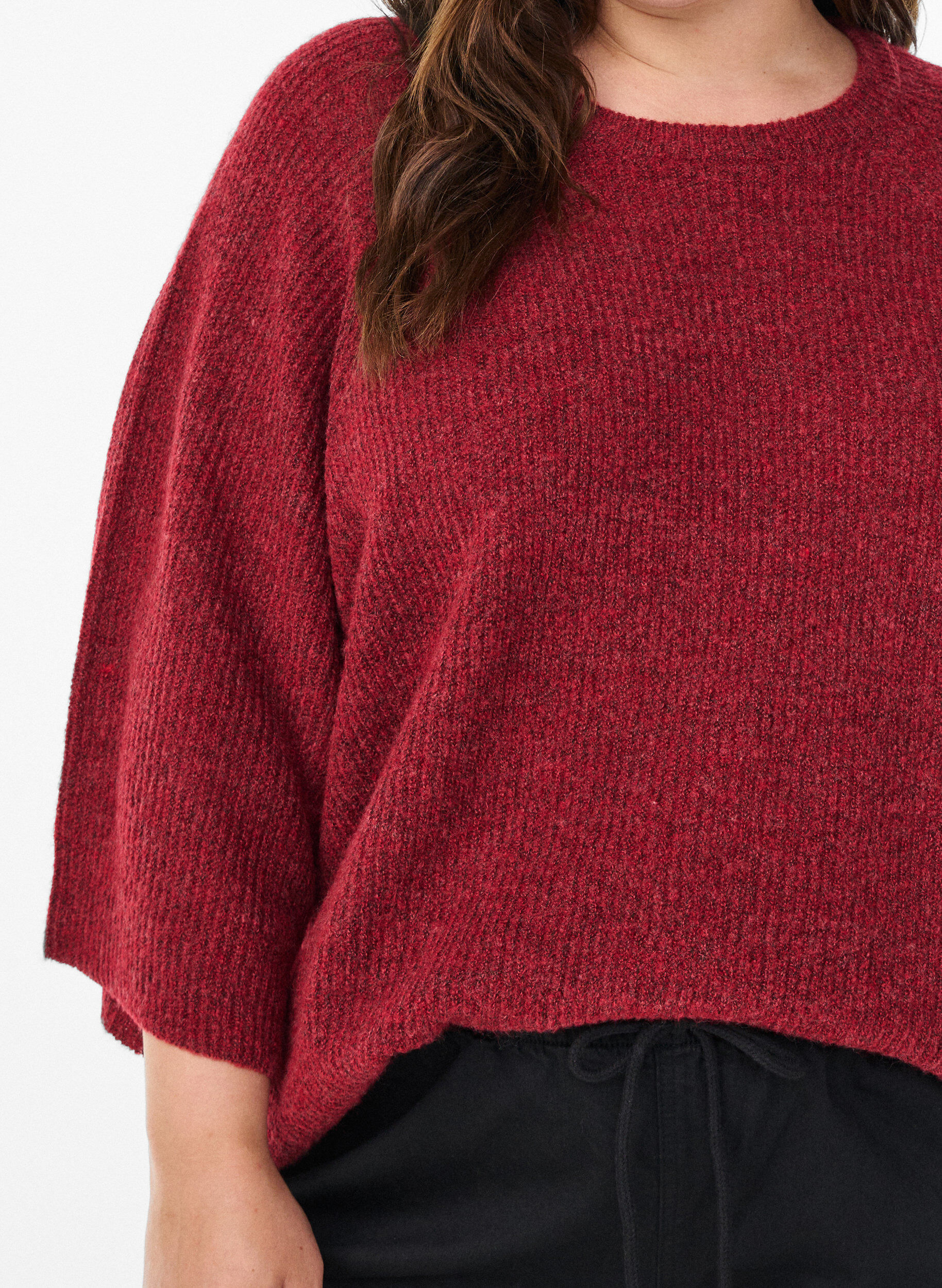 ZizziRipppullover mit 3/4-&Auml;rmeln, Rot, Model image number 3