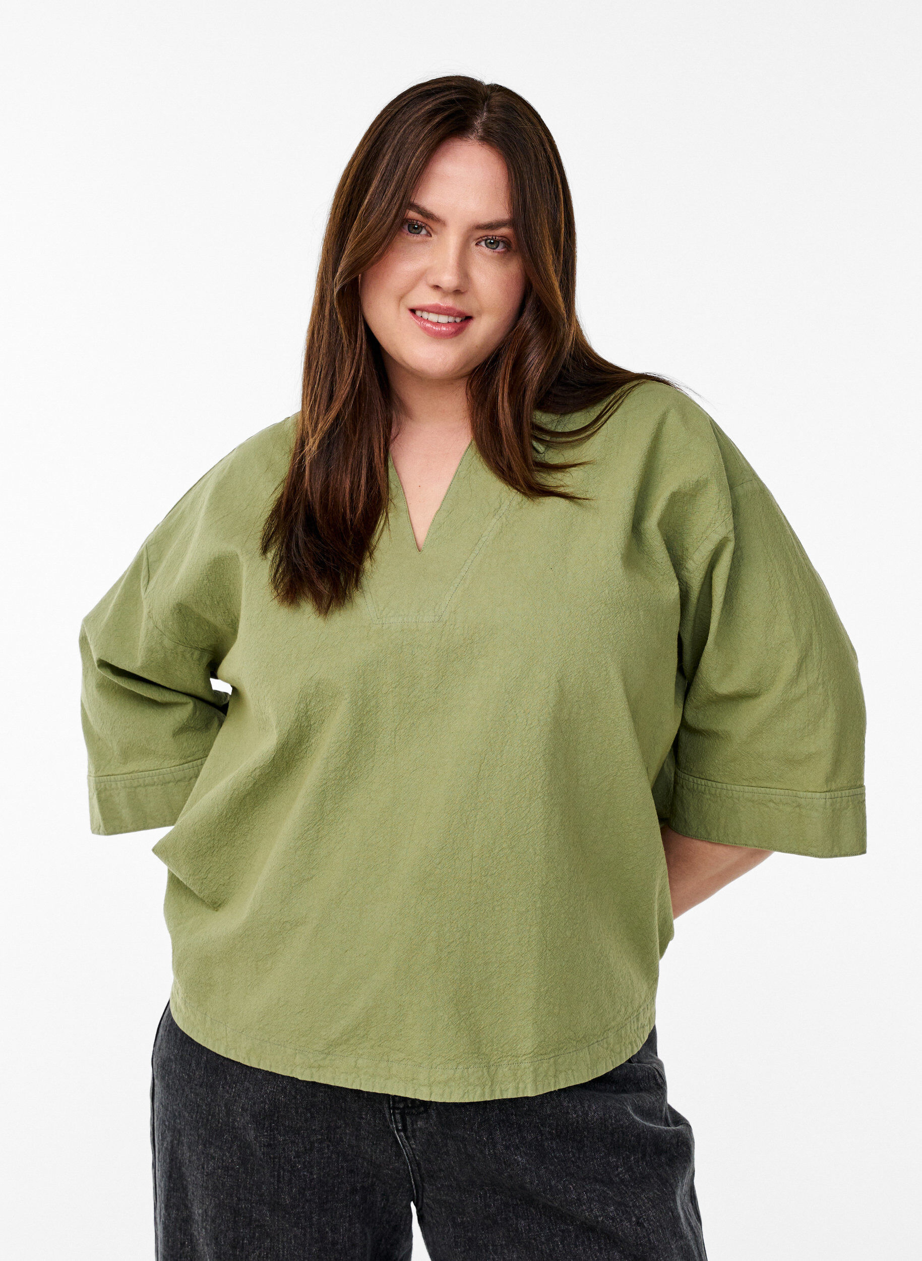 ZizziLockere Bluse mit Kragen und 1/2 &Auml;rmeln, Gr&uuml;n, Model image number 0