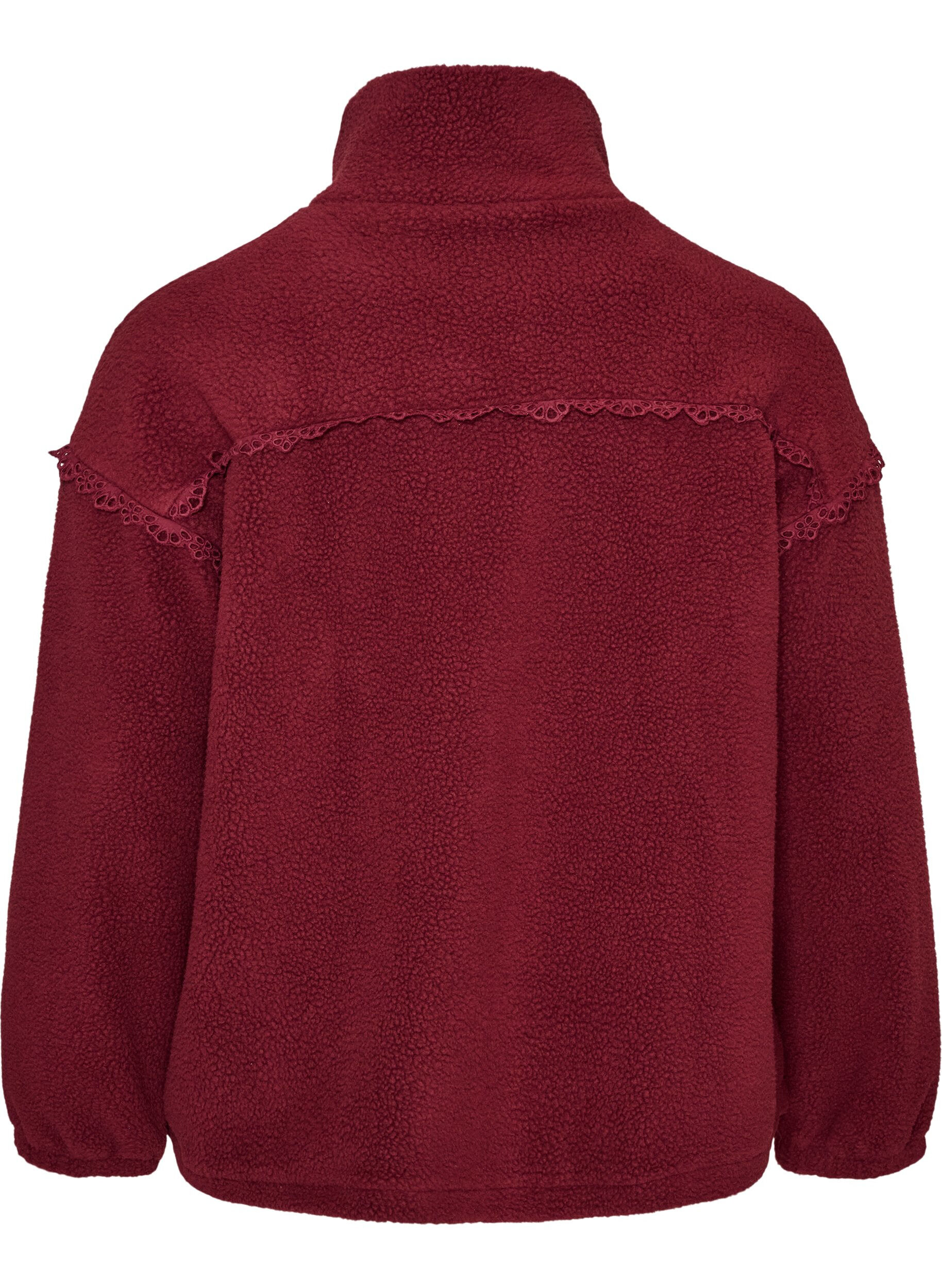 ZizziTeddyjacke mit Details aus Lochstickerei und hohem Kragen, Rot, Packshot image number 1