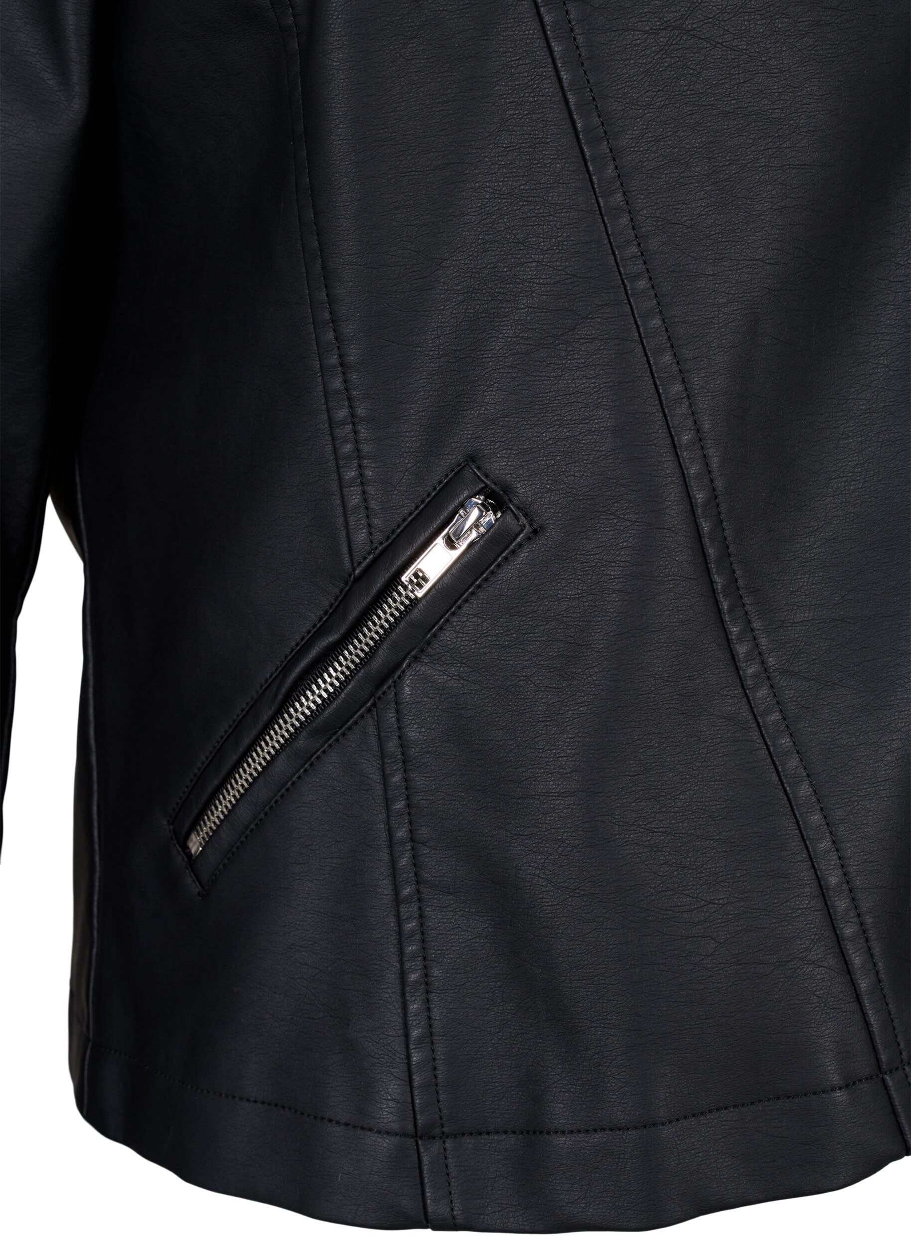 ZizziImitierte Leder Biker Jacke, Schwarz, Packshot image number 3