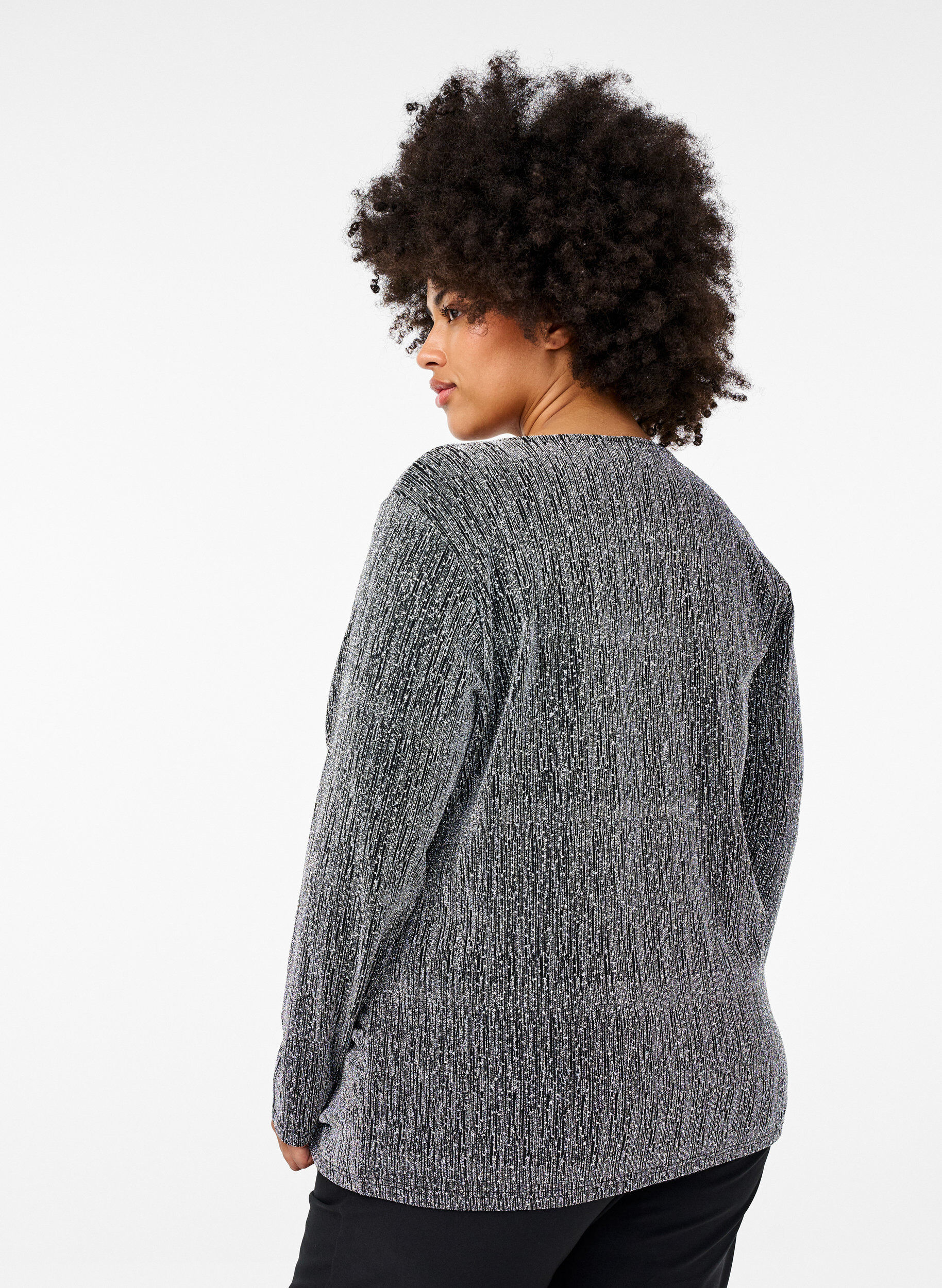 ZizziGlitzer-Party-Top mit Wickeloptik, Schwarz, Model image number 2