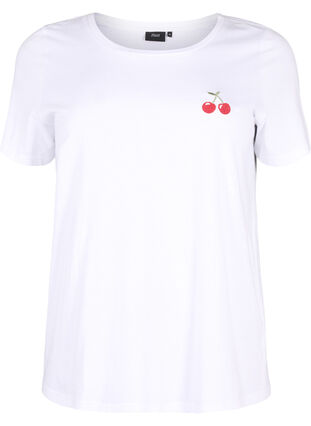 T-Shirt aus Baumwolle mit aufgestickter Kirsche, B.White CherryEMB., Packshot image number 0