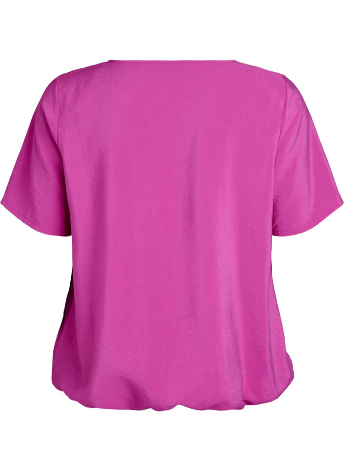 Bluse mit kurzen Ärmeln und elastischem Saum, Pink, Packshot image number 1