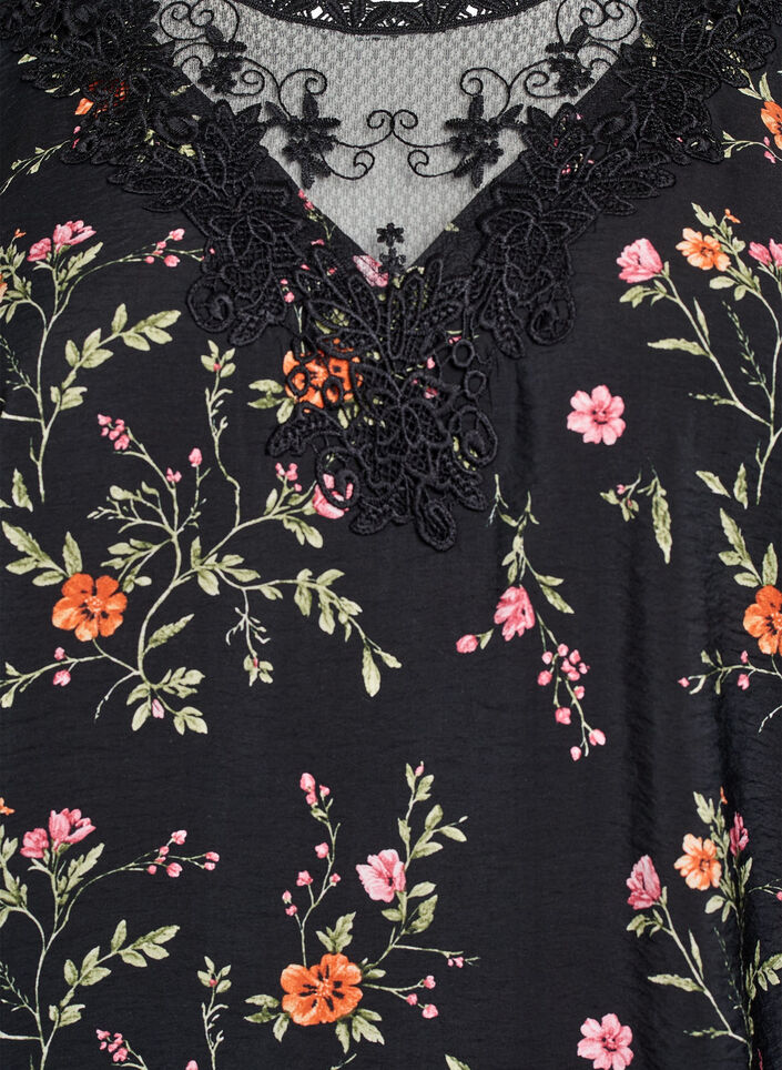 Bluse aus Spitze mit 3/4-&Auml;rmeln, Schwarz, Packshot image number 2