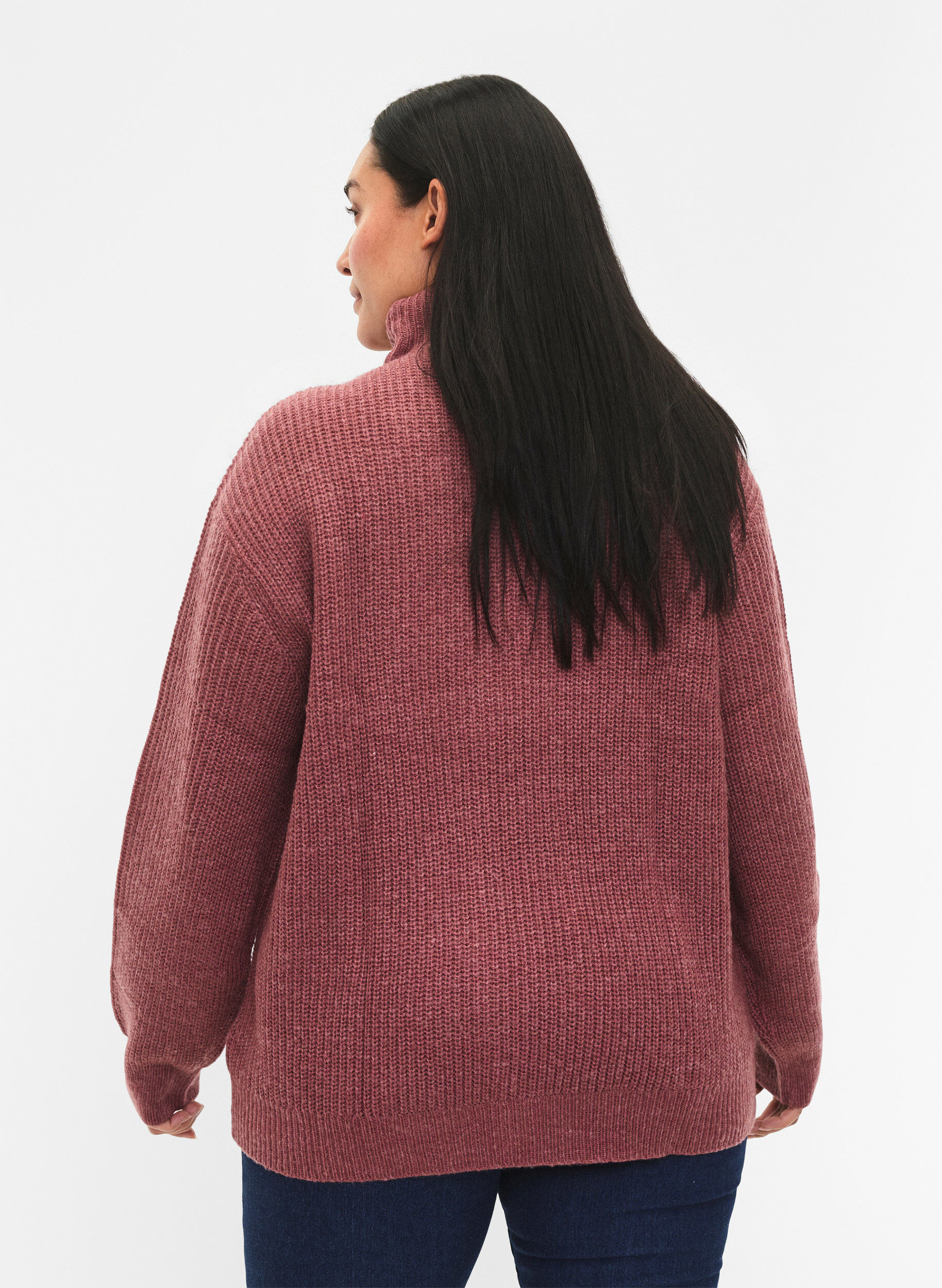 ZizziStrickpullover mit hohem Kragen und Rei&szlig;verschluss, Rot, Model image number 2
