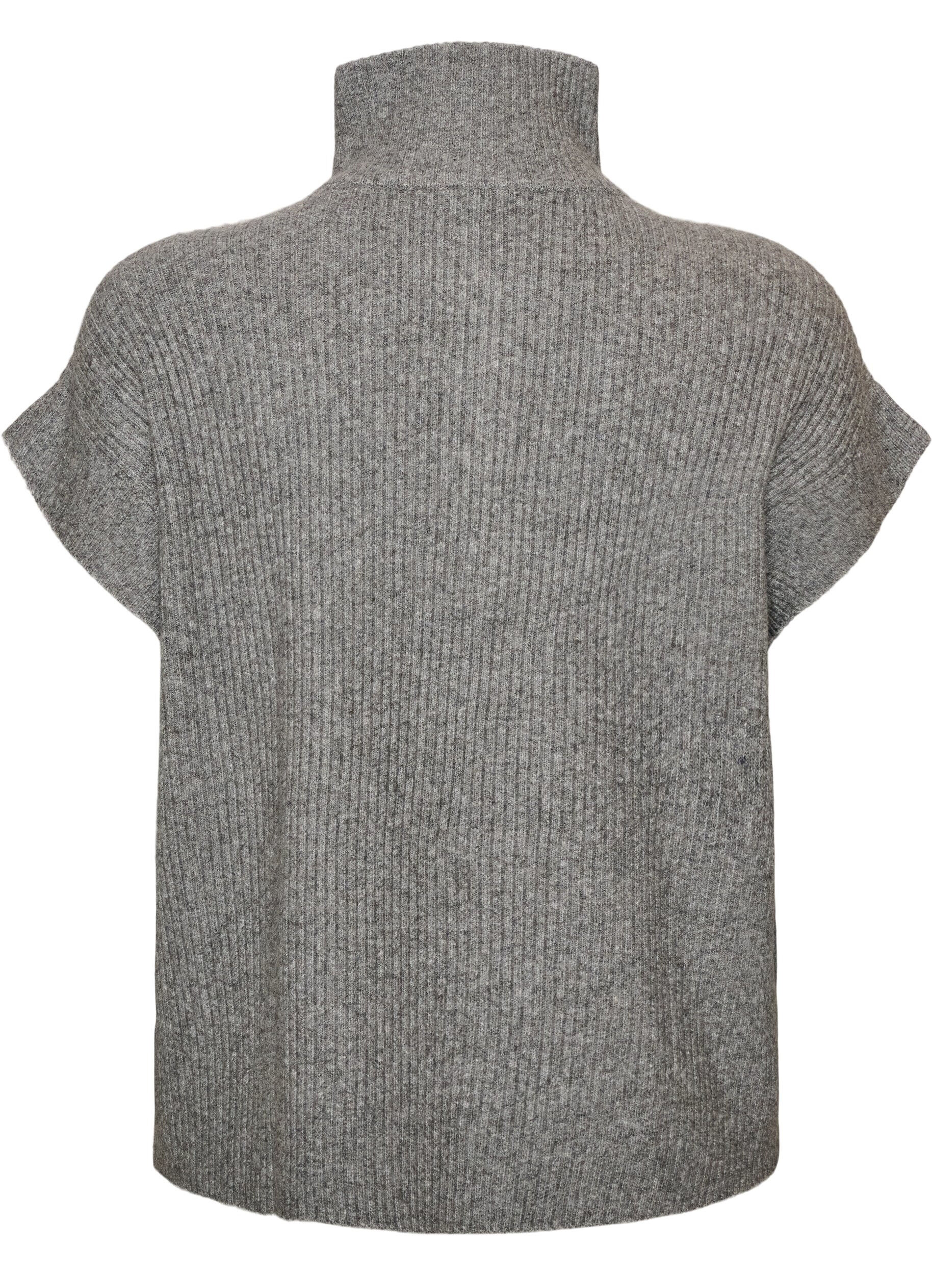 ZizziStrickweste mit hohem Kragen und kurzem Rei&szlig;verschluss, Grau, Packshot image number 1