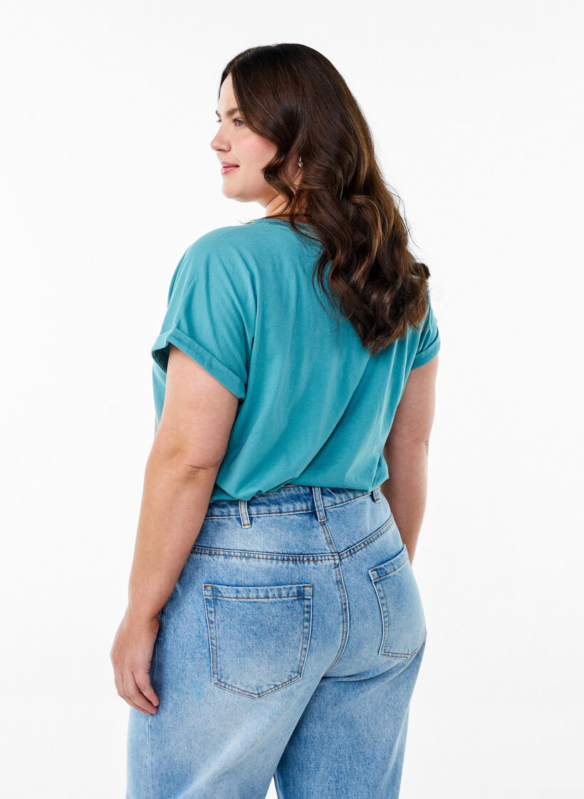 Kurz&auml;rmliges T-Shirt aus einer Baumwollmischung, Blau, Model image number 2