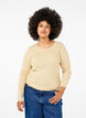 Figurbetonte Strickbluse mit Glitzerfaden, Beige, Model image number 0