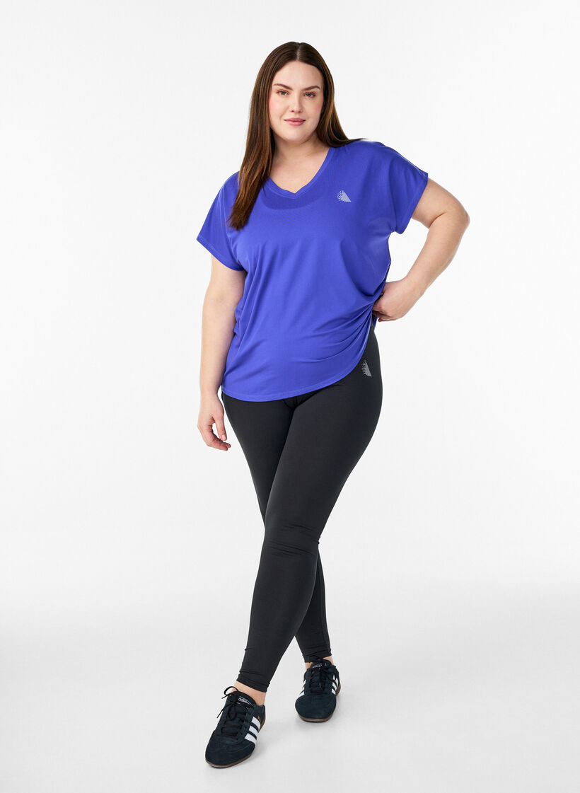 Kurzarm Trainingsshirt mit V-Ausschnitt, Lila, Model image number 1