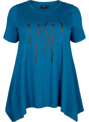 T-Shirt aus Baumwolle mit Textdruck, Blue Coral HAPPY, Packshot image number 0