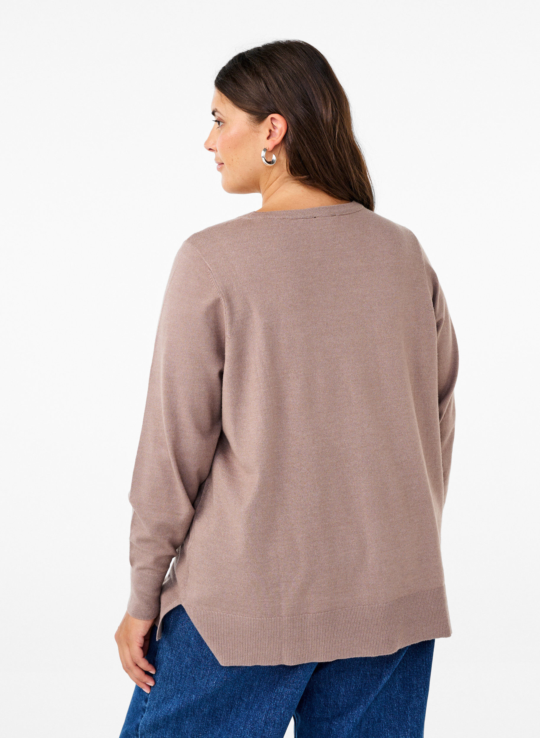ZizziStrickbluse mit langen &Auml;rmeln und Schlitz, Grau, Model image number 2