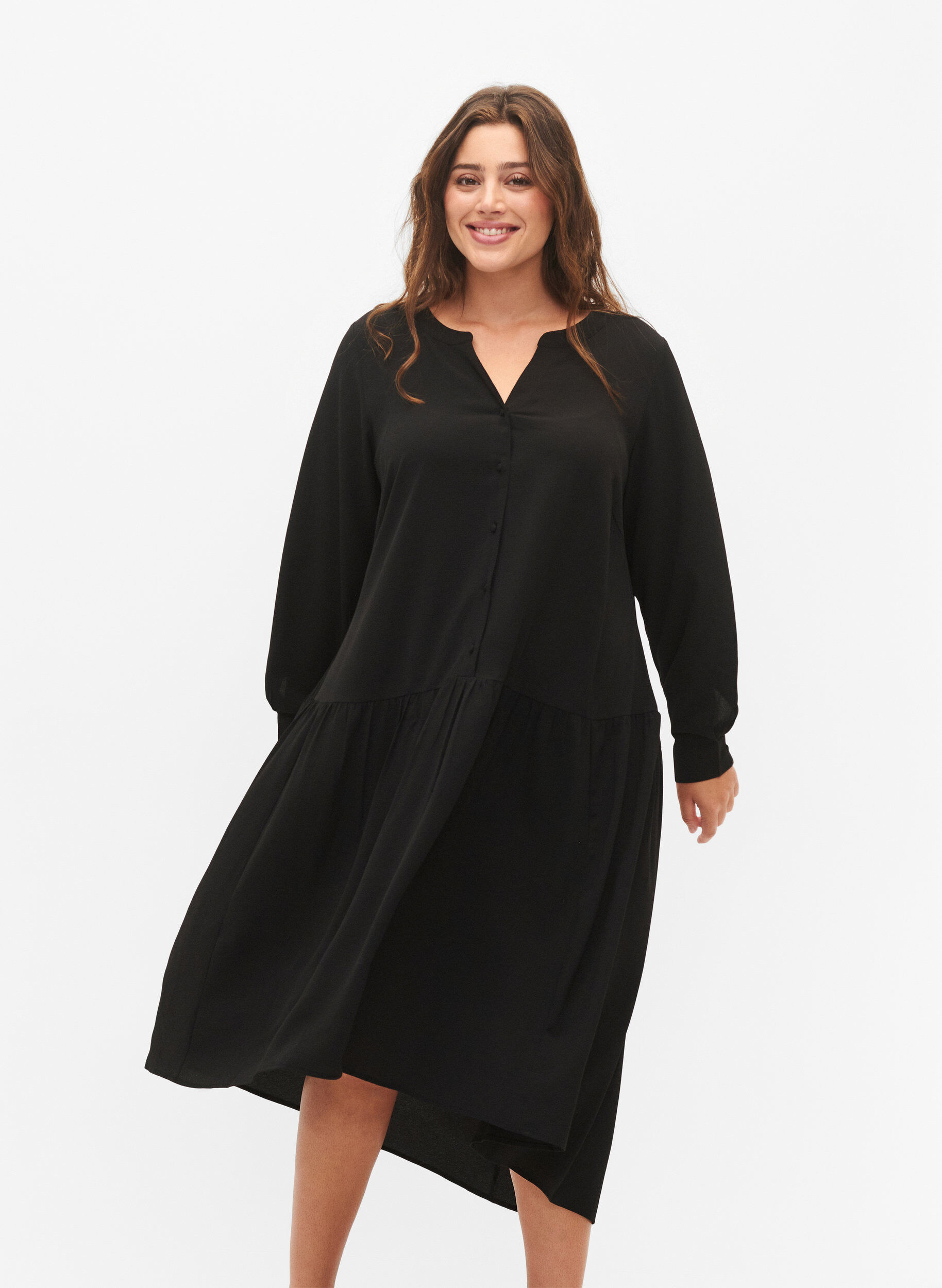 ZizziMidi-Kleid mit langen &Auml;rmeln, Black, Model image number 2