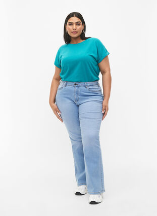 Kurzärmliges T-Shirt aus einer Baumwollmischung, Teal Blue, Model image number 2
