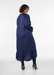 Satinkleid mit langen &Auml;rmeln und V-Ausschnitt, Blau, Model image number 1
