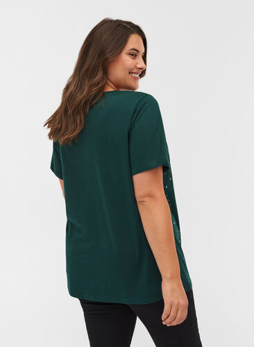 T-Shirt aus Bio-Baumwolle mit Nieten, Dark Green, Model image number 1