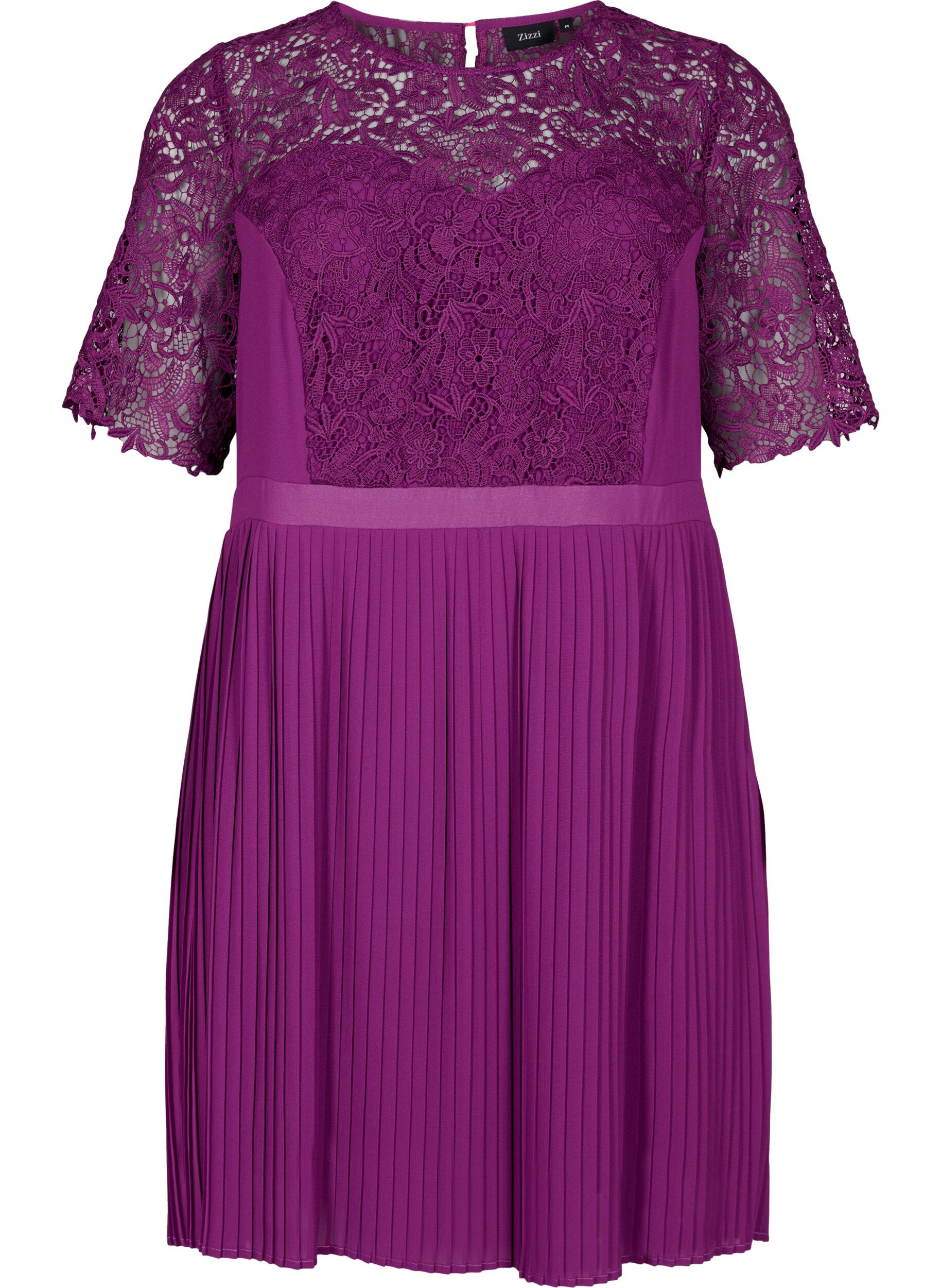 ZizziKurz&auml;rmeliges Kleid mit Spitzenoberteil, Grape Juice, Packshot image number 0