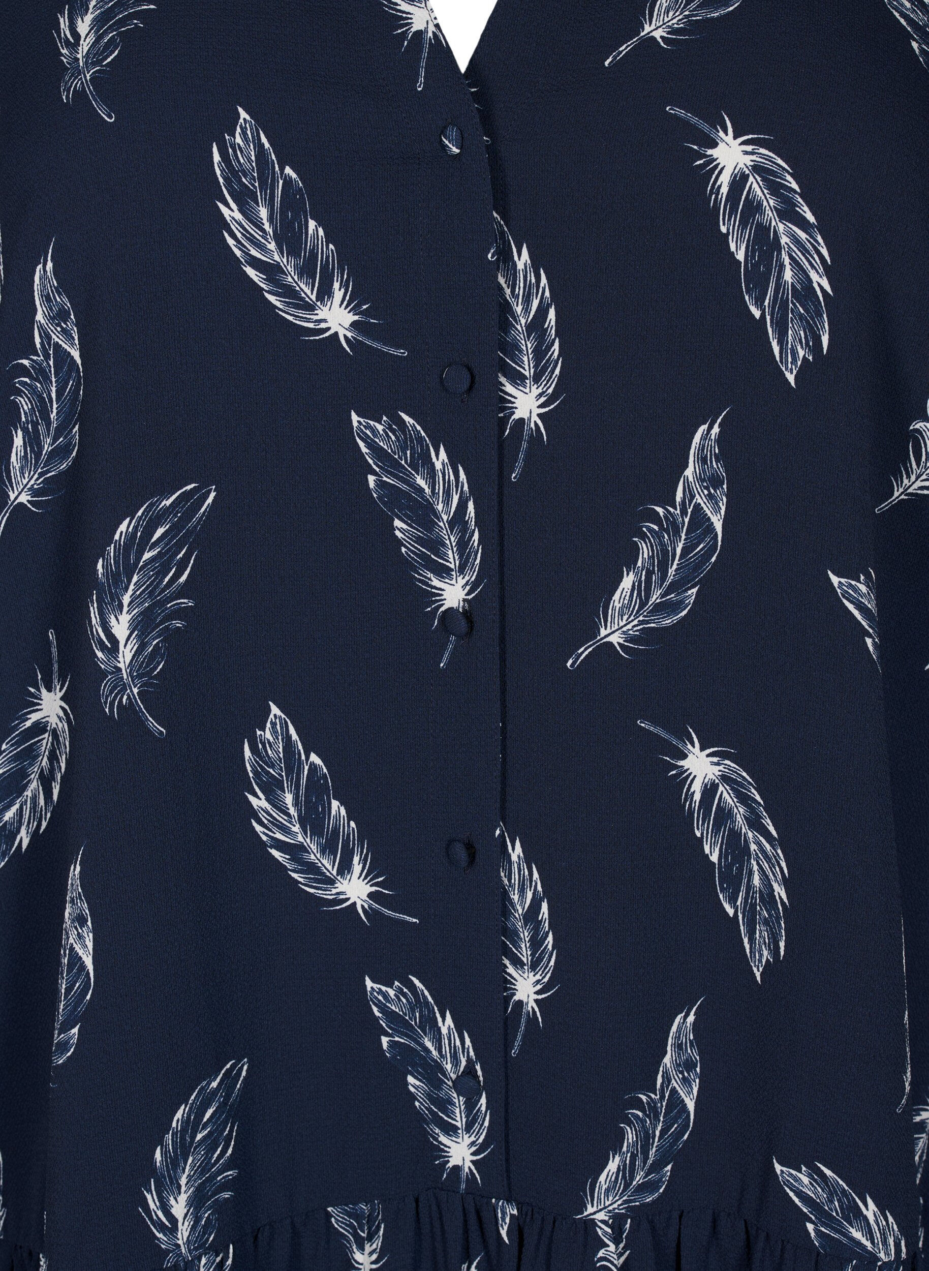 ZizziMidi-Kleid mit langen &Auml;rmeln, Navy B. Feather AOP, Packshot image number 2