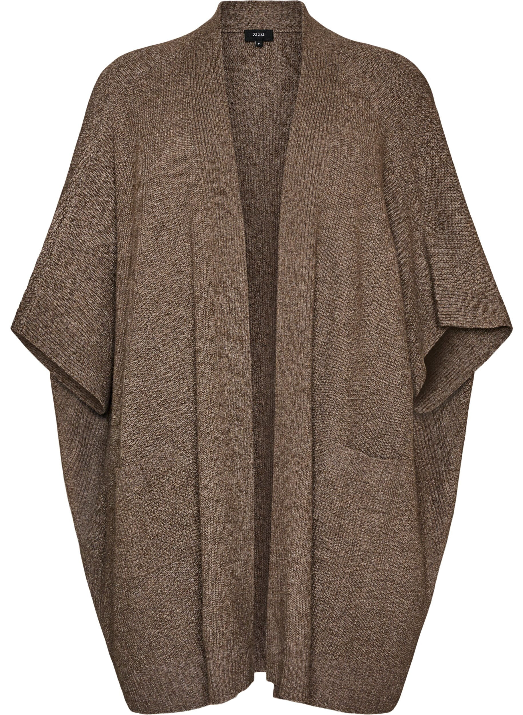 ZizziStrickjacke mit offener Vorderseite und weiten &Auml;rmeln, Braun, Packshot image number 0