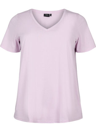 Kurzärmeliges T-Shirt mit V-Ausschnitt, Lavender Frost, Packshot image number 0