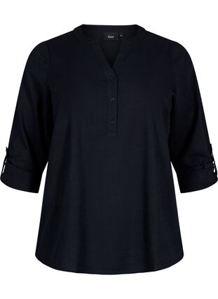 Hemdbluse aus Baumwolle mit V-Ausschnitt, Black, Packshot image number 0