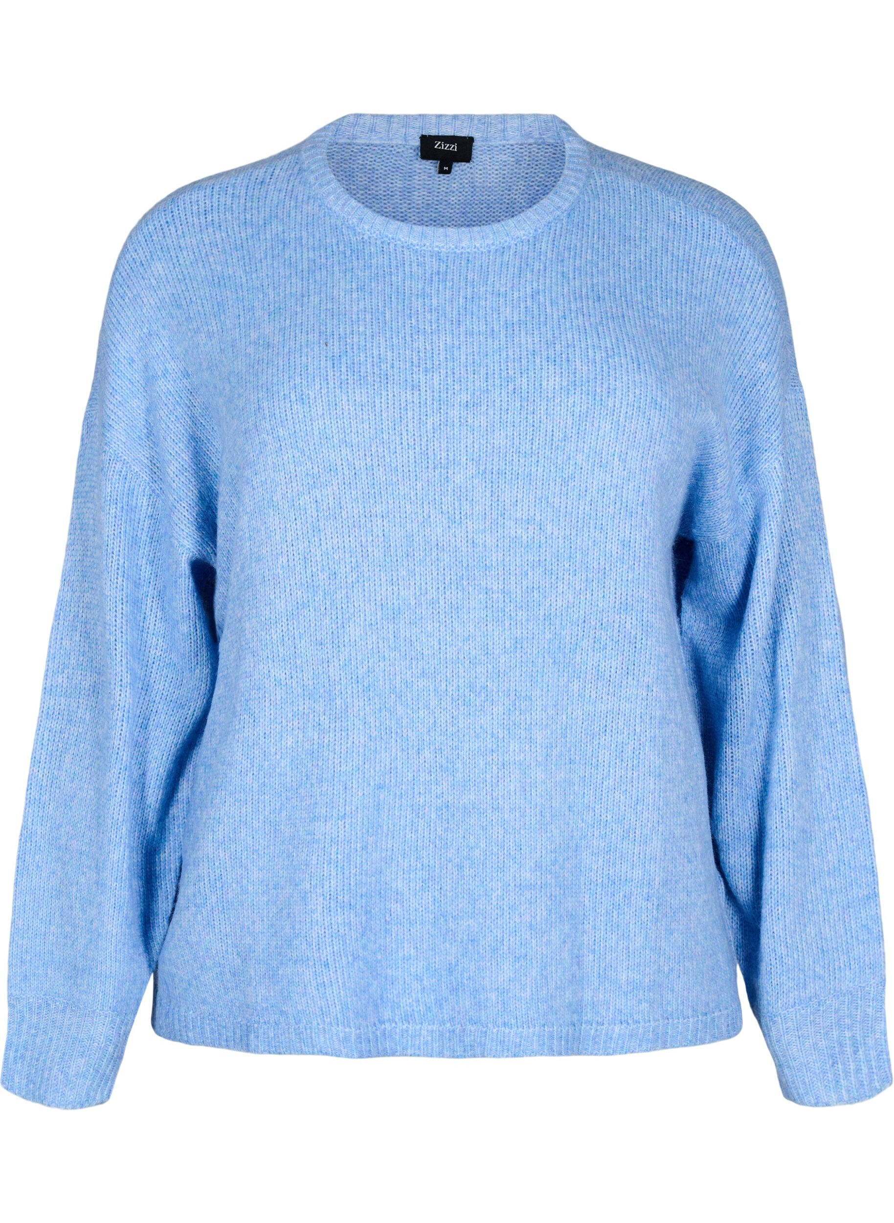 ZizziLang&auml;rmliger Strickpullover mit Wollanteil und Rundhalsausschnitt, Della R. Blue Mel., Packshot image number 0