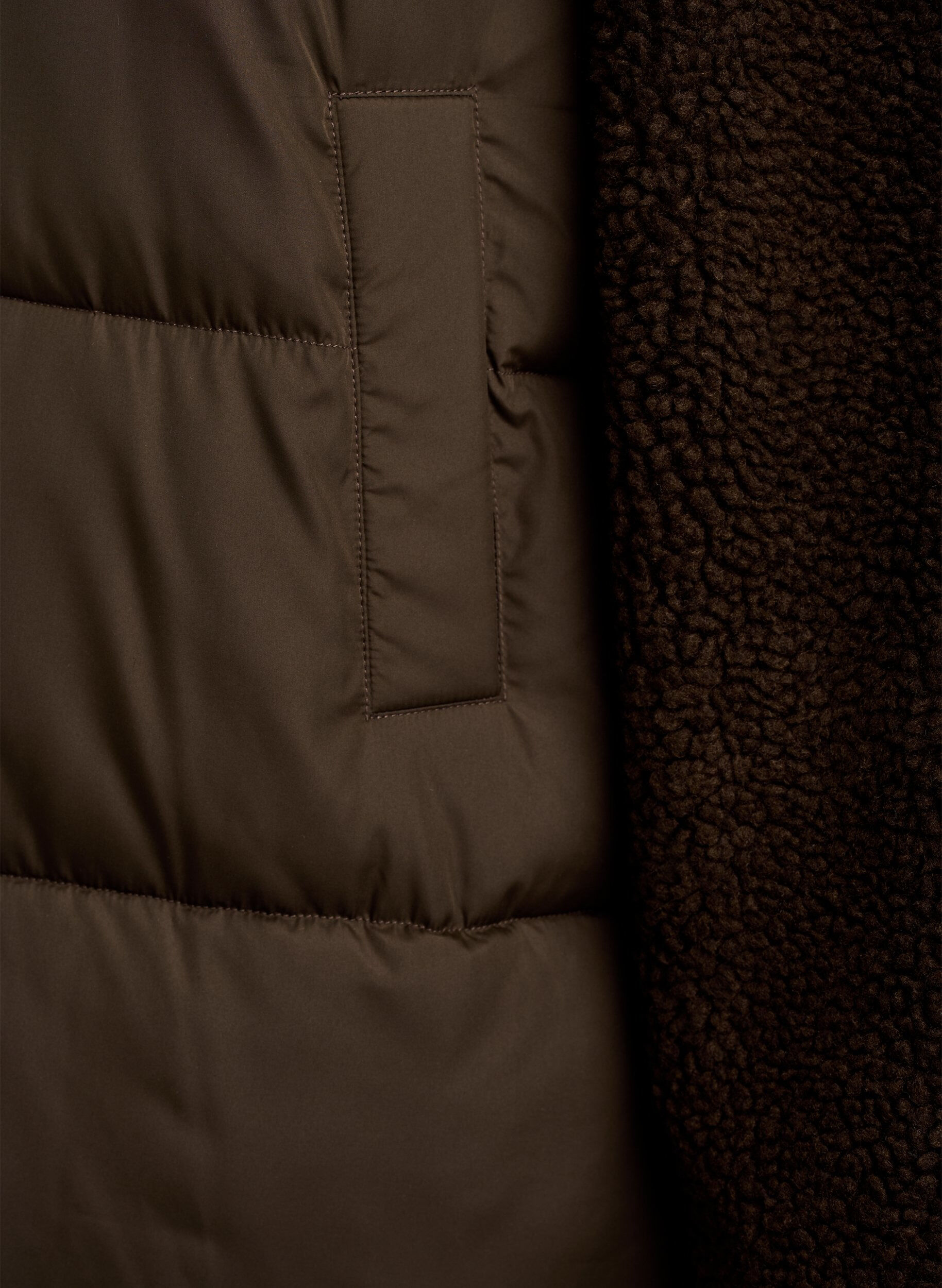 ZizziMittellange Steppjacke mit Teddyfleece, Braun, Packshot image number 3