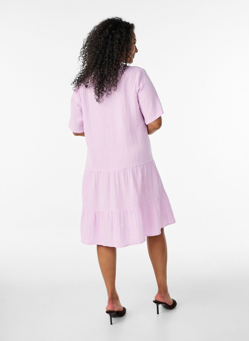 Kurzes A-Linien-Kleid aus Baumwollmusselin, lila, Model image number 2
