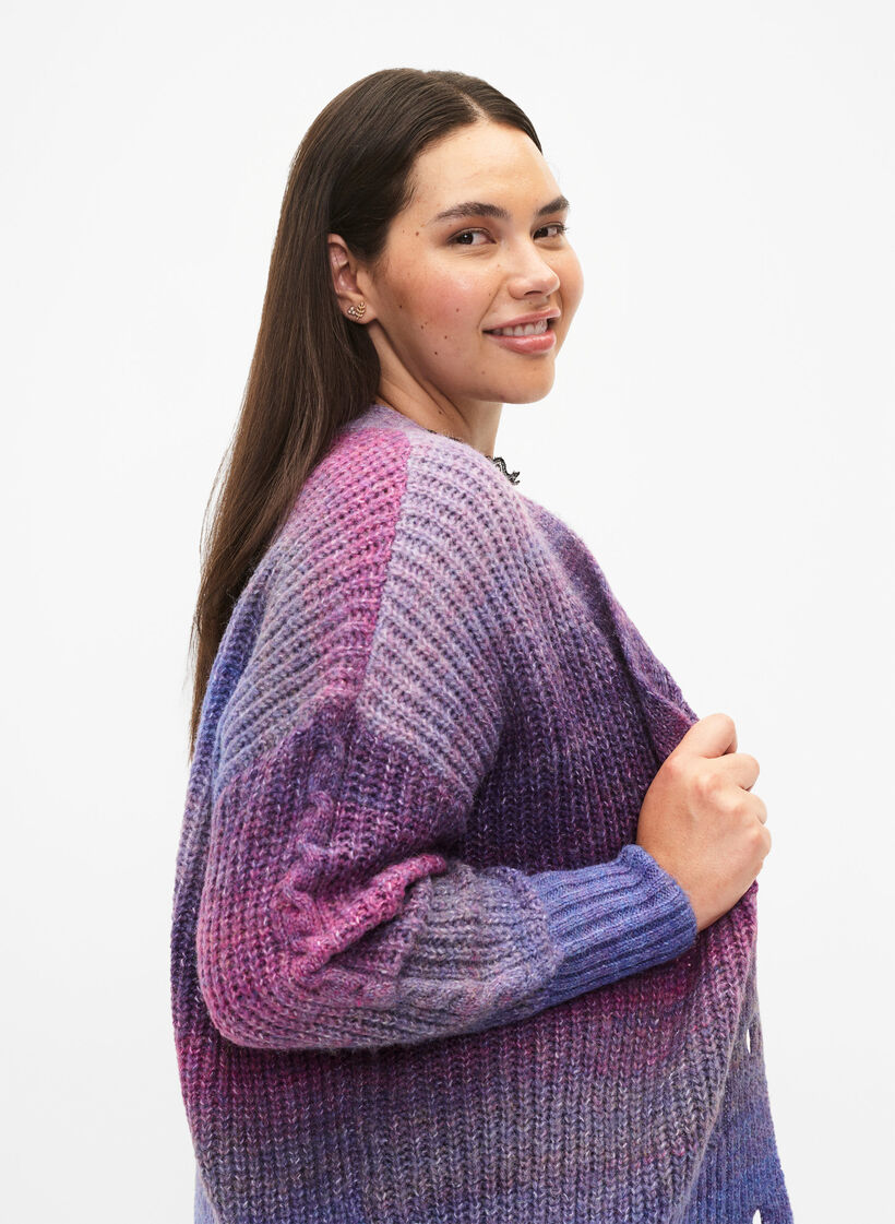 Melange-Strickjacke mit Knöpfen, Pansy Mel. Comb, Model image number 2