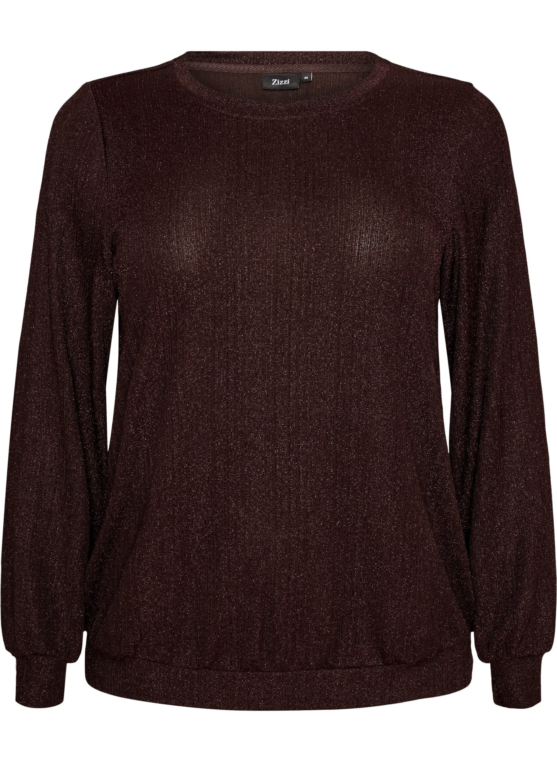 ZizziBluse mit vertikaler Struktur und Glitzerfaden, Braun, Packshot image number 0