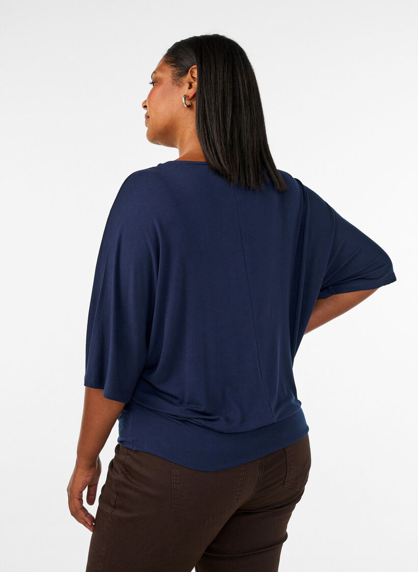 Bluse aus Jersey mit ellbogenlangen Ballon&auml;rmeln, Blau, Model image number 2