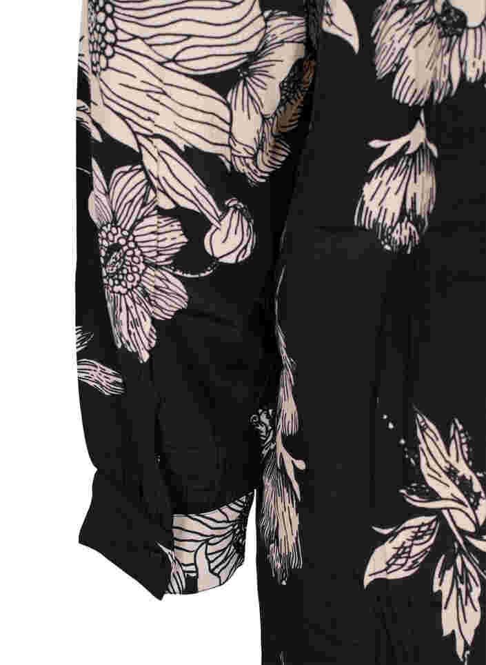 Langes Hemd aus Viskose mit Blumenmuster, Black White AOP, Packshot image number 3