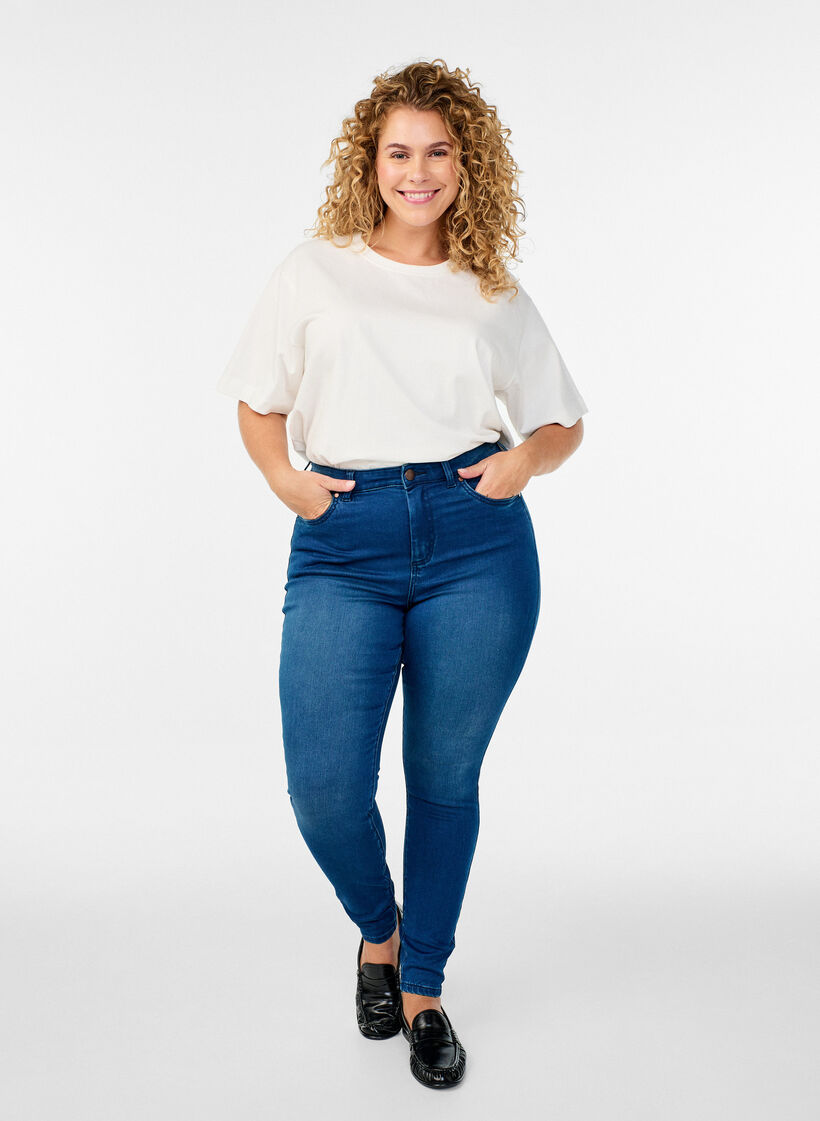 Hoch taillierte super Slim Amy Jeans, Blau, Model image number 0