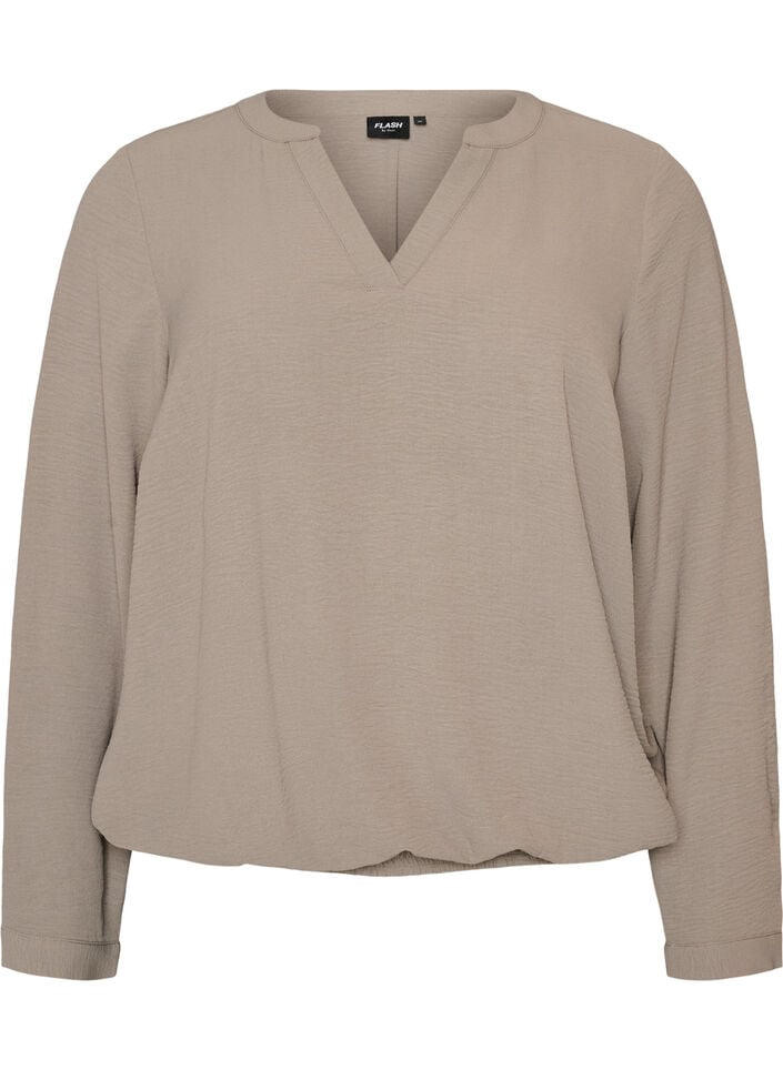 Bluse in Ballon-Silhouette mit V-Ausschnitt, Beige, Packshot image number 0