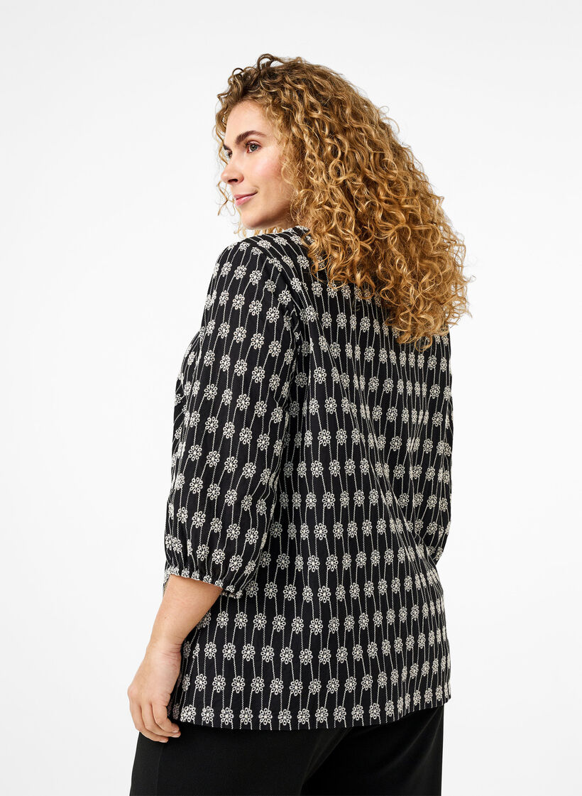  Baumwoll-Hemdbluse mit Blumenmuster, Black, Model image number 1